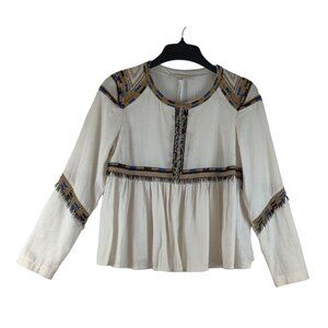 Lovestich Boho Blouse Cream Cotton Sz S Arabian Nights Beaded Hippie Embroidery
